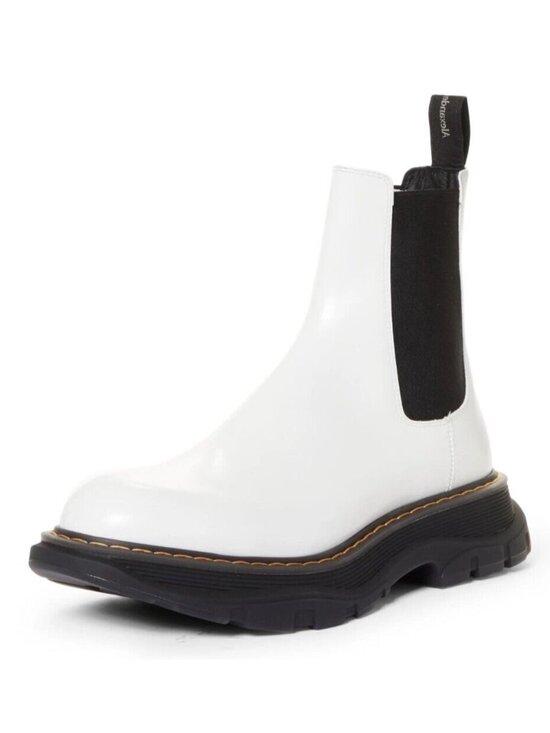 Alexander McQueen Men\'s Tread Chelsea Ankle Boots White Leather Size 41 D / US 8